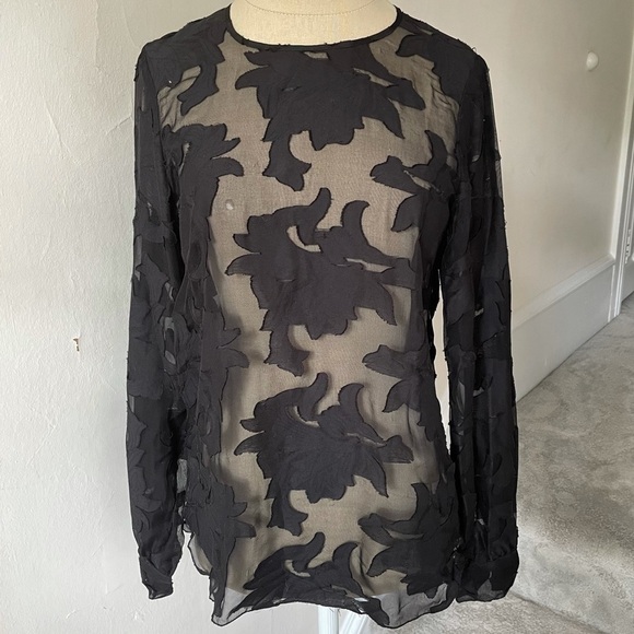 L’Agence Silk Blend Burnout Long Sleeve Blouse - Picture 1 of 10